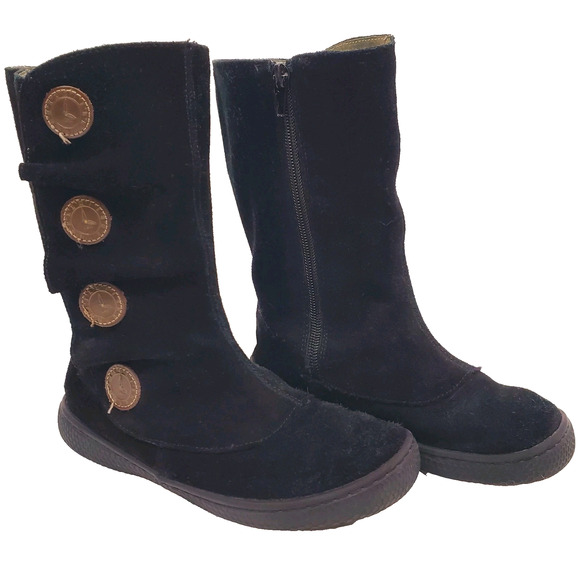 Livie And Luca Boots Girls 2Y Black Leather Suede Ruched Tempo Mid Calf Shoes - Picture 1 of 6